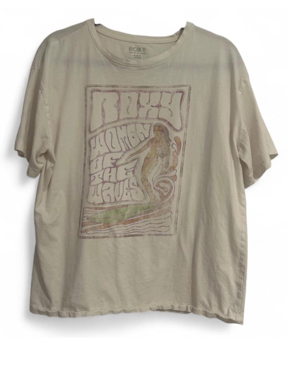 Roxy Cream Graphic Tee Surf Print Y2K Medium Vintage Tee